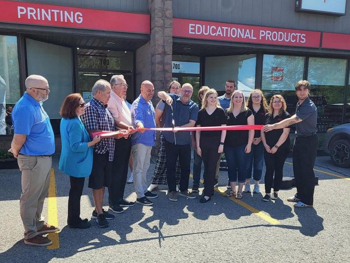 Now owned by Office Central, Brant Basics held a grand opening celebration of its new location at 701 The Queensway in Peterborough on August 13, 2026. Mayor Jeff Leal and city councillors Lesley Parnell and Kevin Duguay attended the official ribbon-cutting ceremony. (Photo: Brant Basics)