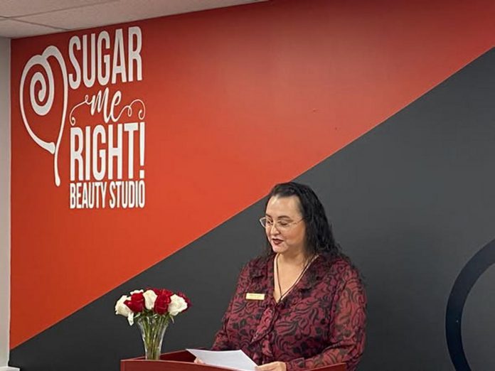 Sugar Me Right! Beauty Studio owner Shannon Gray celebrated 15 years in downtown Peterborough on August 20, 2026 with a celebration attended by elected officials, community leaders, and representatives of Peterborough's business community. (Photo: Office of MPP Dave Smith / Facebook)