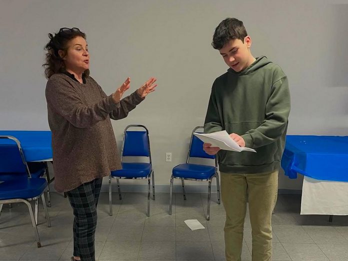 Darragh O'Connell with Peterborough-based actor Linda Kash, best known as the Kraft Philadelphia Cream Cheese angel as well as for her roles in <em>Seinfeld</em>, <em>Waiting for Guffman</em>, <em>Fargo</em>, and many more. After being told from a young age that he was funny and would make a good actor, O'Connell began taking improv classes with Kash through her Proactive School of Performing Arts (PAPA). Since then, he has continued to hone his craft by training with her and with other performing arts schools located in Toronto. (Photo courtesy of Darragh O'Connell) 