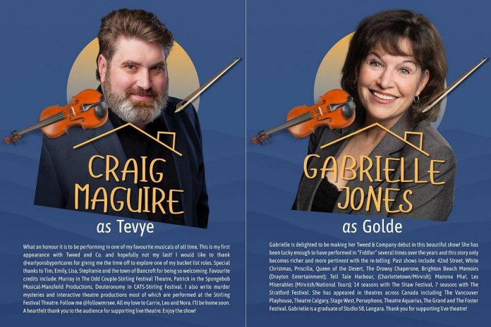 Craig Maguire will perform as Tevye and Gabrielle Jones as Golde in the Tweed & Company Theatre production of "Fiddler on the Roof" from August 19 to September 6, 2026 at Bancroft Village Playhouse, which features a cast of professional Canadian actors, local performers, and participants in Tweed & Company's youth theatre training program. (Graphics: Tweed & Company Theatre)