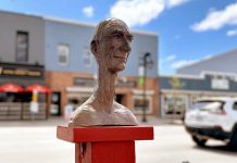 Artist Rosalinde Baumgartner's sculpture "Hans" was stolen from the Downtown Sculpture Exhibition in Fenelon Falls on August 23, 2026. The Fenelon Arts Committee is asking for the public's help in recovering the sculpture, which is valued at $2,000. (Photo: Fenelon Arts Committee)
