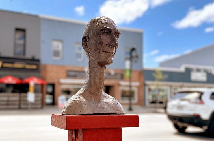 Artist Rosalinde Baumgartner's sculpture "Hans" was stolen from the Downtown Sculpture Exhibition in Fenelon Falls on August 23, 2026. The Fenelon Arts Committee is asking for the public's help in recovering the sculpture, which is valued at $2,000. (Photo: Fenelon Arts Committee)