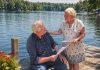 Globus Theatre founders and real-life couple James Barrett and Sarah Quick rehearsing their lines as Theo and Gwen in Kristen Da Silva's poignant romantic comedy "Beyond the Sea," which runs for 10 performances at the professional theatre company in Bobcaygeon from August 19 to 29, 2026. (Photo courtesy of Globus Theatre)