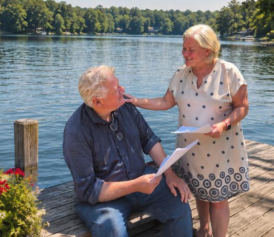 Globus Theatre founders and real-life couple James Barrett and Sarah Quick rehearsing their lines as Theo and Gwen in Kristen Da Silva's poignant romantic comedy "Beyond the Sea," which runs for 10 performances at the professional theatre company in Bobcaygeon from August 19 to 29, 2026. (Photo courtesy of Globus Theatre)