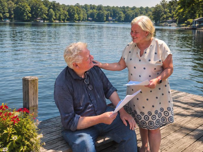 Globus Theatre founders and real-life couple James Barrett and Sarah Quick rehearsing their lines as Theo and Gwen in Kristen Da Silva's poignant romantic comedy "Beyond the Sea," which runs for 10 performances at the professional theatre company in Bobcaygeon from August 19 to 29, 2026. (Photo courtesy of Globus Theatre) Globus Theatre founders and real-life couple James Barrett and Sarah Quick rehearsing their lines as Theo and Gwen in Kristen Da Silva's poignant romantic comedy "Beyond the Sea," which runs for 10 performances at the professional theatre company in Bobcaygeon from August 19 to 29, 2026. (Photo courtesy of Globus Theatre)