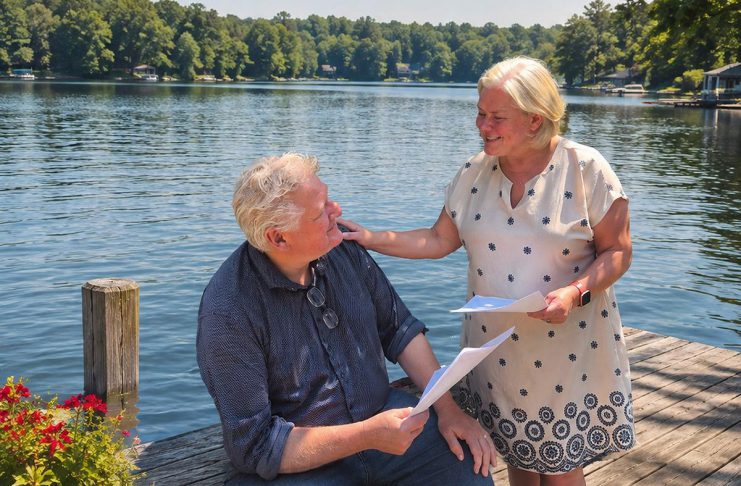 Globus Theatre founders and real-life couple James Barrett and Sarah Quick rehearsing their lines as Theo and Gwen in Kristen Da Silva's poignant romantic comedy "Beyond the Sea," which runs for 10 performances at the professional theatre company in Bobcaygeon from August 19 to 29, 2026. (Photo courtesy of Globus Theatre)