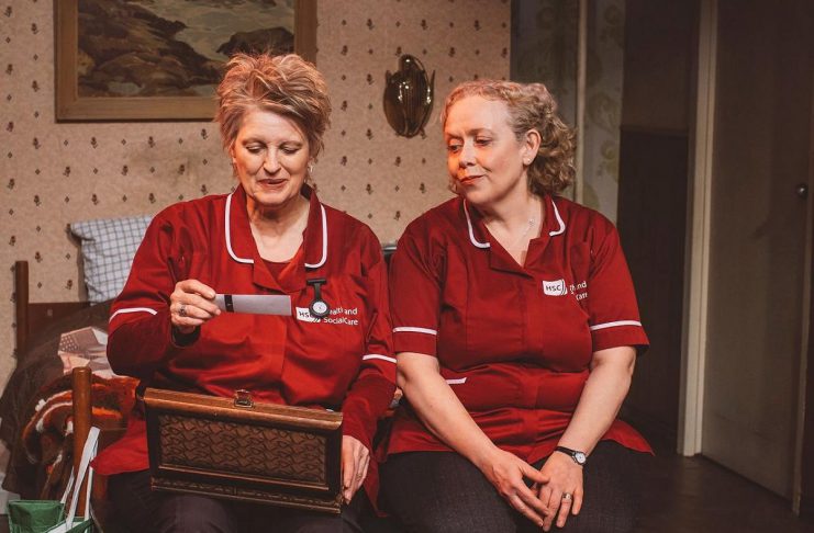 Belfast-born actor brings her authentic Northern Irish voice to Globus Theatre’s production of ‘Fly Me to the Moon’ Belfast-born Melee Hutton as Francis Shields and Sarah Evans as Loretta Mackie in Shillelagh Theatre Company's February 2025 production of "Fly Me to the Moon" at the Red Sandcastle Theatre in Toronto. The two actors will reprise their roles in the Globus Theatre production of the Belfast-set dark comedy by Marie Jones, one of Northern Ireland's most internationally successful playwrights, which runs from August 5 to 15, 2026 in Bobcaygeon. (Photo: Lisa Kannako)