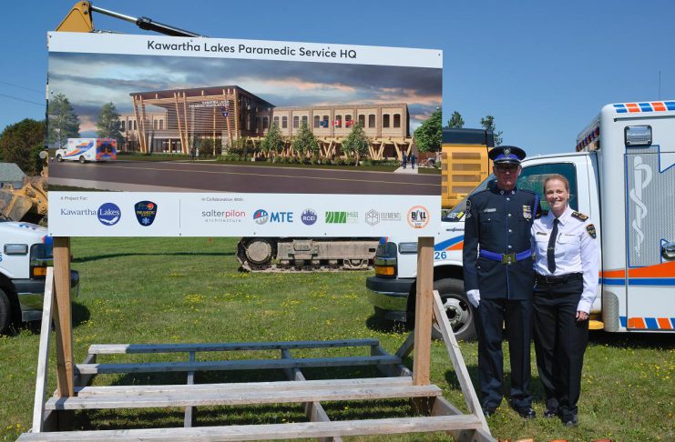 Construction begins on new $50-million Kawartha Lakes Paramedic Service headquarters in Lindsay Kawartha Lakes Paramedic Service chief Sara Johnston (right) with Kawartha Lakes Paramedic Service honour guard member Andrew Rafton during a groundbreaking ceremony at the site of the new Kawartha Lakes Paramedic Service headquarters at 230 Angeline Street South in Lindsay on August 4, 2026. (Photo: Adam Guppy)