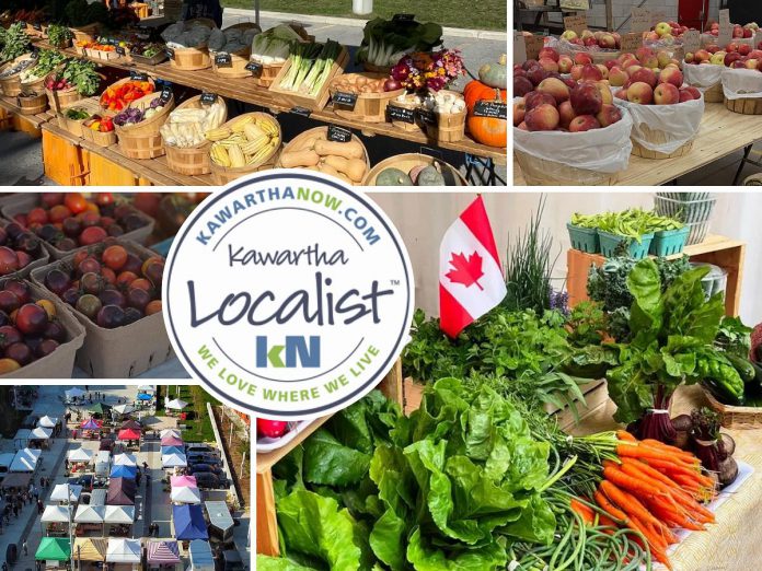 This edition of kawarthaNOW's "Kawartha Localist" editorial series features our favourite farmers' markets in the Kawarthas, including in Haliburton County, Fenelon Falls, Peterborough, Lakefield, Bancroft, Havelock, Cobourg, Millbrook, Lindsay, and Campbellford. (kawarthaNOW collage)