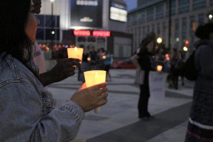 Participants prepare to "Take Back the Night" with a candle-lit march through Peterborough's downtown core during the Kawartha Sexual Assault Centre's annual event on September 18, 2025. The 2026 event runs from 5 to 9 p.m. on Thursday, September 17 outside in the Peterborough Square Courtyard. (Photo: Julia Lawrence)