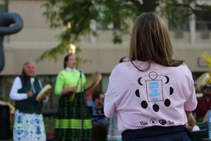 Local Indigenous drumming group Naandewegaan (Healing With Drums) perform during the Kawartha Sexual Assault Centre's annual "Take Back the Night" event on September 18, 2025. The group will perform again at the 2026 event, which runs from 5 to 9 p.m. on Thursday, September 17 outside in the Peterborough Square Courtyard. (Photo: Julia Lawrence)