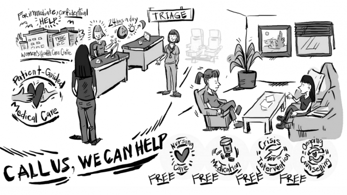 A screenshot of a public service announcement video from the sexual assault and domestic violence program at Peterborough Regional Health Centre.