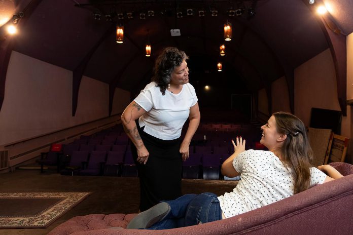 Director Lisa Dixon works with Carissa Kaye during a rehearsal for the Peterborough Theatre Guild's season-opening production of the psychological drama "Venus in Fur" by American playwright David Ives. The play runs for 10 performances from September 18 to October 3, 2026. (Photo: Jordan Lyall Photography)