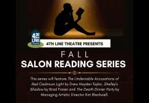 4th Line Theatre's Salon Reading Series will feature staged readings of works by acclaimed playwrights Drew Hayden Taylor and Brad Fraser, along with 4th Line's own managing artistic director Kim Blackwell, in different local homes on October 15, November 11, and January 14. (Graphic: 4th Line Theatre)