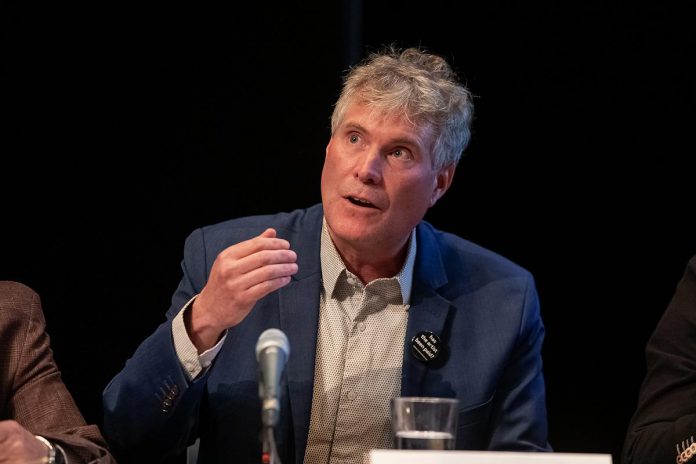 Peterborough mayoral candidate Michael Eamon at ArtsVote Peterborough 2026, hosted by the Electric City Culture Council (EC3) on Wednesday, September 23 at Market Hall Performing Arts Centre in downtown Peterborough. (Photo: Jordan Lyall / kawarthaNOW)