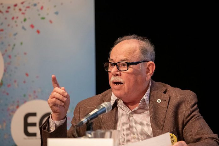 Peterborough mayoral candidate Keith Riel at ArtsVote Peterborough 2026, hosted by the Electric City Culture Council (EC3) on Wednesday, September 23 at Market Hall Performing Arts Centre in downtown Peterborough. (Photo: Jordan Lyall / kawarthaNOW)