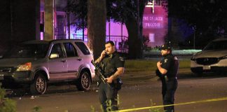 Police officers outside the Sons of Jacob Synagogue in Belleville on September 20, 2026, when an exchange of gunfire near the synagogue where worshippers had gathered for Yom Kippur sent a 29-year-old man man and a police officer to hospital. (Photo: CBC)
