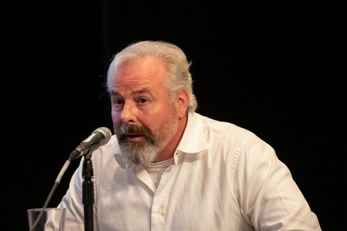 Peterborough mayoral candidate Brian Lumsden speaks at ArtsVote Peterborough 2026, hosted by the Electric City Culture Council (EC3) on Wednesday, September 23 at Market Hall Performing Arts Centre in downtown Peterborough. (Photo: Jordan Lyall / kawarthaNOW)