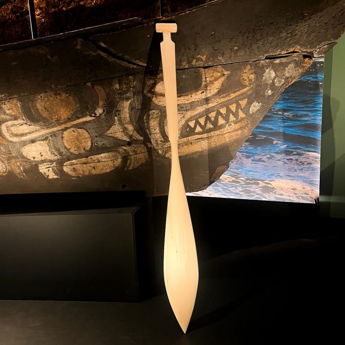 Tla-o-qui-aht First Nation canoe carver Joe Martin has donated a Nuu-chah-nulth paddle to the Lakeside Gala auction on October 3, 2026 at The Canadian Canoe Museum. Proceeds from the live and silent auctions at the Gala will be used to support the Museum's core programming, including the Builders-in-Residence programming, of which Martin and his daughter Gisele will be a part during October. (Photo courtesy of The Canadian Canoe Museum)