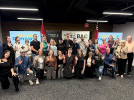 Peterborough-Kawartha MPP Dave Smith and Business Advisory Centre manager Rosalea Terry (back and front row, far left) and Peterborough County warden Bonnie Clark and City of Peterborough mayor Jeff Leal (front and back row, far right) with the successful applicants for the 2026 cohort of the Starter Company Plus program at Community Futures Peterborough on September 16, 2026. (Photo courtesy of Community Futures Peterborough)