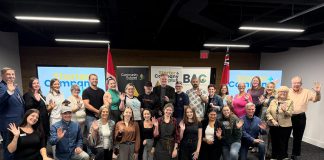 Peterborough-Kawartha MPP Dave Smith and Business Advisory Centre manager Rosalea Terry (back and front row, far left) and Peterbough County warden Bonnie Clark and City of Peterborough mayor Jeff Leal (front and back row, far right) with the successful applicants for the 2026 cohort of the Starter Company Plus program at Community Futures Peterborough on September 16, 2026. (Photo courtesy of Community Futures Peterborough)