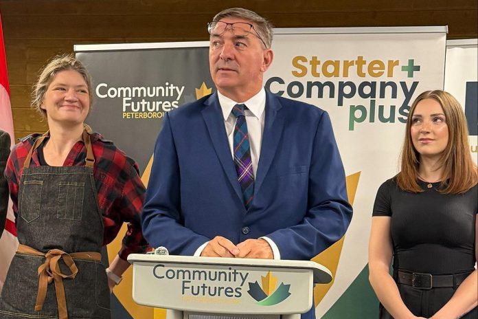 Peterborough-Kawartha MPP Dave Smith makes remarks during the announcement of the successful applicants for the 2026 cohort of the Starter Company Plus program at Community Futures Peterborough on September 16, 2026. Administered locally by Community Futures Peterborough's Business Advisory Centre, the entreprenurial training program is funded by the provincial government. (Photo courtesy of Community Futures Peterborough)