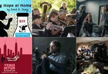 encoreNOW for September 7, 2026 features (from left to right, top and bottom) "Having Hope at Home" at Lindsay Little Theatre, Big Band Day at Peterborough's Millennium Park, the Killer Dwarfs at Lindsay's Academy Theatre, "Venus in Fur" at the Peterborough Theatre Guild, The Deep Dark Woods at The Canadian Canoe Museum in Peterborough, and Foley's East Coast Pub in the Cogeco Studio at Showplace Performance Centre in downtown Peterborough. (kawarthaNOW collage)