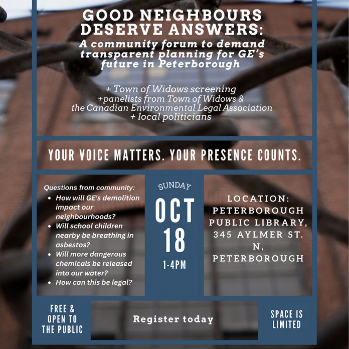 The "Good Neighbours Deserve Answers" community forum takes place on October 18, 2026 at the Peterborough Public Library's main branch in downtown Peterborough. The event is free to attend, although space is limited. (Graphic by organizers)