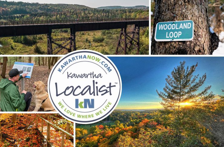 This edition of kawarthaNOW's "Kawartha Localist" editorial series features 15 destinations for scenic trails in the greater Kawarthas region, including the Northumberland County Forest, Balsam Lake Provincial Park, Eagle's Nest Park, Peter's Woods Provincial Park, Doube's Trestle Bridge, Jackson Creek Trail, Kawartha Highlands Provincial Park, Stony Lake Trails, McGeachie Conservation Area, Mark S. Burnham Provincial Park, James Cooper Lookout Trail, Ken Reid Conservation Area, Robert Johnston EcoForest Trails, Dahl Forest, and Trent University's Wildlife Sanctuary Nature Area. (kawarthaNOW collage)