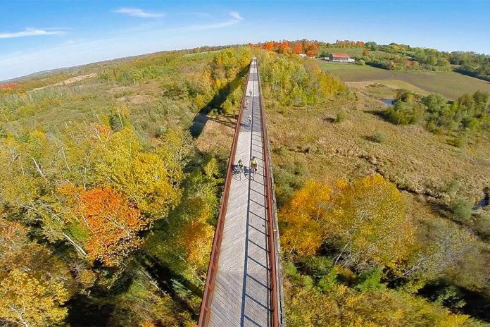 Also known as Orange Corners Trestle Bridge, Doube's Trestle Bridge between Peterborough and Omemee is well-used for various recreational activities because of its stunning views over the Buttermilk Valley. The historic 175-metre bridge is a section of the Kawartha Trans Canada Trail. (Photo: Kawartha Trans Canada Trail Association / Facebook)