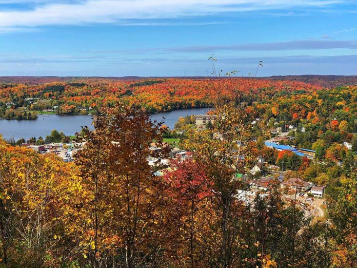 Skyline Park in Haliburton is a well-known spot for families with young kids and seniors with mobile limitations due to its accessibility to the lookout that offers stunning views of the fall colours. Drive up a winding road to walk just 325 metres away from the parking area to the lookout over the village of Haliburton. (Photo: Ontario Highlands)