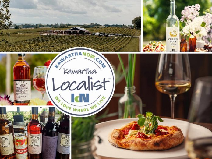 This edition of kawarthaNOW's "Kawartha Localist" editorial series features wine destinations across the greater Kawarthas region, including Rolling Grape Vineyard in Bailieboro, Kawartha Country Wines in Buckhorn, Applewood Farm and Winery just southwest of Kawartha Lakes, Cheeky Duck Vineyard in Selwyn, and Elmhirst's Resort in Keene. (kawarthaNOW collage)