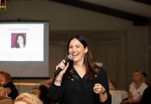 Megan Murphy at the Women's Business Network of Peterborough on September 2, 2026 at Elmhirst's Resort in Keene where she spoke about storytelling. As a performer, filmmaker, playwright, director, writer, radio host, emcee, and storyteller, Megan can help people, businesses, and organizations discover and tell their own stories in an authentic way. She is available for hire as a professional emcee, keynote speaker, ideation consultant, branded documentary filmmaker, leader of story-mining workshops, and more. (Photo: Jordan Lyall Photography)