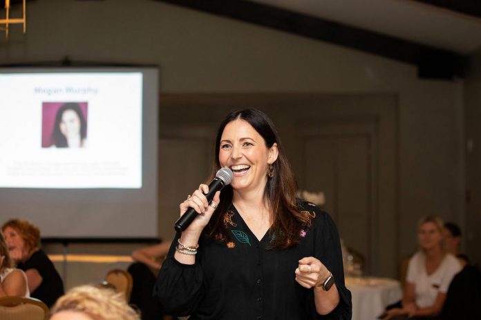 Megan Murphy at the Women's Business Network of Peterborough on September 2, 2026 at Elmhirst's Resort in Keene where she spoke about storytelling. As a performer, filmmaker, playwright, director, writer, radio host, emcee, and storyteller, Megan can help people, businesses, and organizations discover and tell their own stories in an authentic way. She is available for hire as a professional emcee, keynote speaker, ideation consultant, branded documentary filmmaker, leader of story-mining workshops, and more. (Photo: Jordan Lyall Photography)