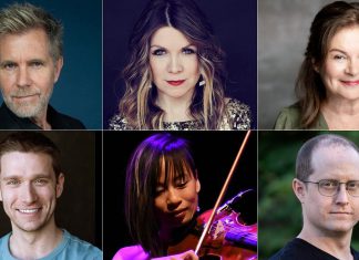 KS & Co. Productions and New Stages Theatre present "Phantom & Friends – A Toast to Broadway" at Market Hall Performing Arts Centre in downtown Peterborough on October 22, 2026 featuring (top row) vocalists David Rogers, Kate Suhr, and Linda Kash and (bottom row) musicians Gavin Tessier, Victoria Yeh, and Sam Quinn. (kawarthaNOW collage of supplied photos)
