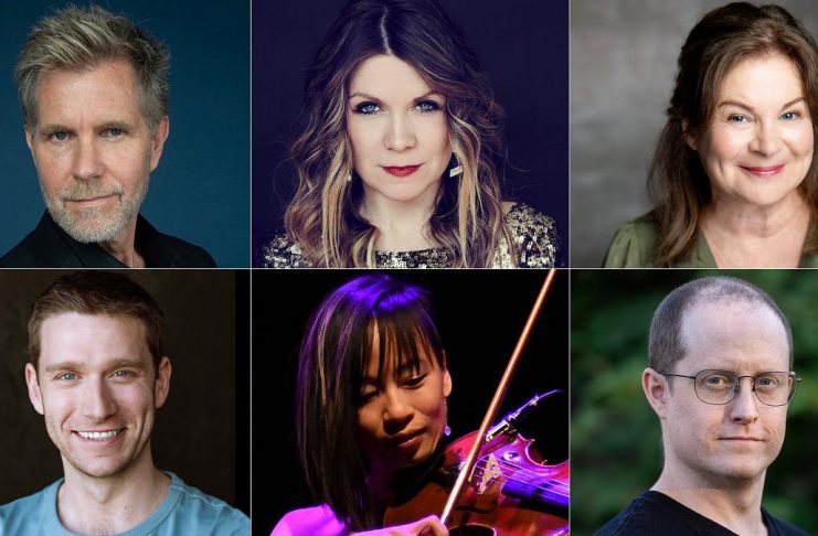 KS & Co. Productions and New Stages Theatre present "Phantom & Friends – A Toast to Broadway" at Market Hall Performing Arts Centre in downtown Peterborough on October 22, 2026 featuring (top row) vocalists David Rogers, Kate Suhr, and Linda Kash and (bottom row) musicians Gavin Tessier, Victoria Yeh, and Sam Quinn. (kawarthaNOW collage of supplied photos)