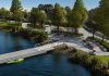 A rendering of the shoreline bank near The Gore, between Romaine Street and Lock Street, as part of the concept plan for the City of Peterborough's Otonabee River Trail and Shoreline Improvement Project, which was approved by city council on September 28, 2026. The following day, more than $6.5 million in federal, municipal, and community funding was announced for a new 1.15-kilometre section along Crescent and Haggart streets. (Rendering: City of Peterborough)