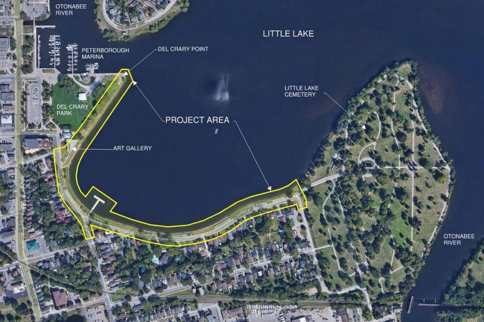 The City of Peterborough's Otonabee River Trail and Shoreline Improvement Project will see a new 1.15-kilometre section along Crescent and Haggart streets that will include cycle tracks, sidewalks, waterfront paths, landscaping, and public gathering areas. (Map: City of Peterborough)