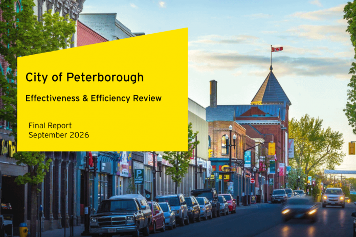 At its general committee meeting on September 21, 2026, Peterborough city council considered the 234-page Effectiveness and Efficiency Review prepared for the City of Peterborough by Ernst & Young. The recommendations of the review will be considered by the next city council during its deliberations on the 2027 budget. (Graphic: Ernst & Young) At its general committee meeting on September 21, 2026, Peterborough city council considered the 234-page Effectiveness and Efficiency Review prepared for the City of Peterborough by Ernst & Young. The recommendations of the review will be considered by the next city council during its deliberations on the 2027 budget. (Graphic: Ernst & Young)