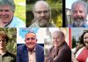 The seven candidates vying to become Peterborough's next mayor in the October 26, 2026 municipal election (left to right, top and bottom): Michael Eamon, Rob Hailman, Brian Lumsden, Jacob Méthot, Neil Morton, Keith Riel, and Rebecca Schillemat. (kawarthaNOW collage of candidate photos)