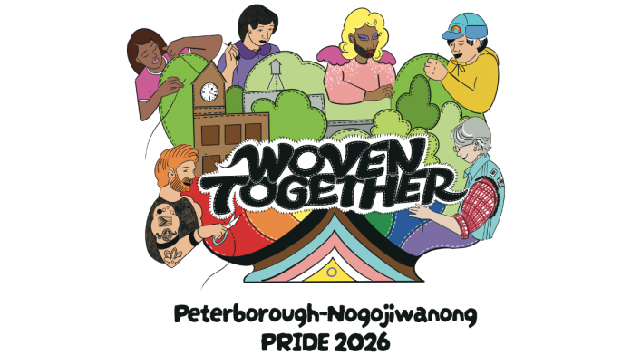 The theme of Peterborough-Nogojiwanong Pride Week from September 18 to 27, 2026 is "Woven Together," emphasizing the connections between 2SLGBTQIA+ people locally and globally and the strength that comes from supporting one another. (Graphic: Peterborough Pride)