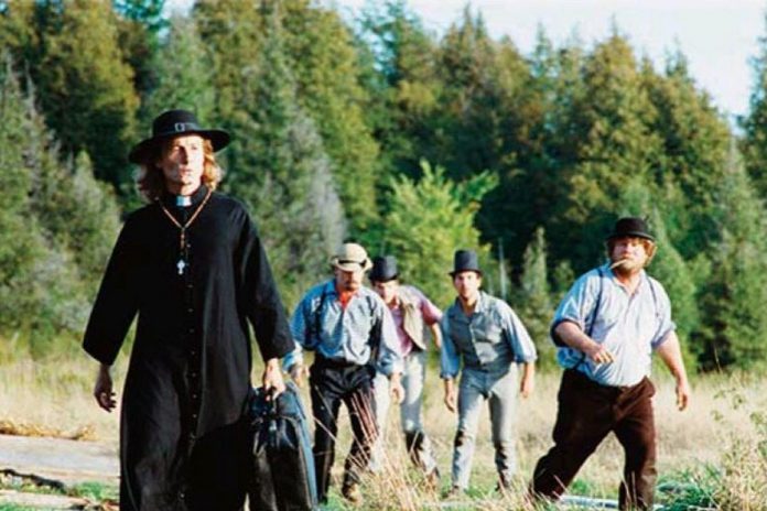 4th Line Theatre founder Robert Winslow (left) in his play "The Cavan Blazers," which was the first production at 4th Line Theatre in Millbrook in 1992. (Photo: Wayne Eardley / Brookside Studio)