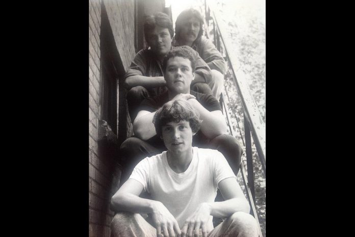 A 28-year-old Robert Winslow (bottom) in 1981 while rehearsing "Waiting for Godot" at Magic Circus Theatre with David Ramsden, Rob Fortin, and Jas Glasone. (Photo via Susan Newman / Facebook)