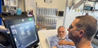 Dr. Michel Boivin uses ultrasound to care for patients in the ICU of Ross Memorial Hospital in Lindsay. (Photo: Ross Memorial Hospital Foundation)