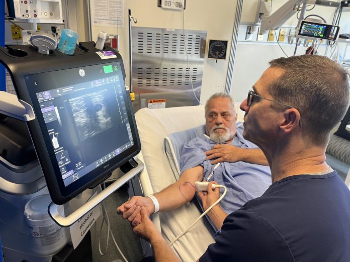 Dr. Michel Boivin uses ultrasound to care for patients in the ICU of Ross Memorial Hospital in Lindsay. (Photo: Ross Memorial Hospital Foundation) Dr. Michel Boivin uses ultrasound to care for patients in the ICU of Ross Memorial Hospital in Lindsay. (Photo: Ross Memorial Hospital Foundation)