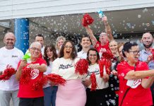 United Way Peterborough & District 2026-27 campaign chair Tiffany Arcari (third from left, front) leads members of the campaign cabinet during a campaign launch event at Healthy Planet Arena on September 17, 2026. (Photo: Jordan Lyall Photography)