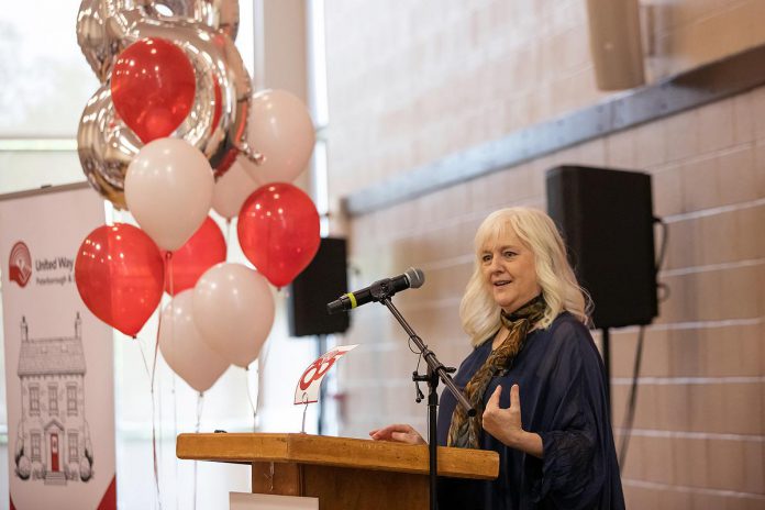 United Way Peterborough & District board chair Karen Wilson speaks during the United Way Peterborough & District's 2026-27 campaign launch event at Healthy Planet Arena on September 17, 2026. Wilson is also the executive director of Employment Planning & Counselling Peterborough. (Photo: Jordan Lyall Photography)