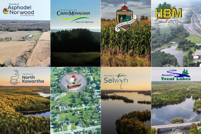 The eight lower-tier municipalities that make up Peterborough County: Township of Asphodel-Norwood, Township of Cavan Monaghan, Township of Douro-Dummer, Township of Havelock-Belmont-Methuen, Township of North Kawartha, Township of Otonabee-South Monaghan, Township of Selwyn, and Municipality of Trent Lakes. The mayors and deputy mayors elected in each municipality form the council of Peterborough County. (kawarthaNOW collage of municipal photos)