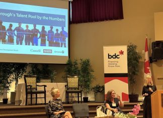 Workforce Development Board celebrates 30 years of community partnerships and innovative solutions to strengthen the local workforce Workforce Development Board CEO Jennifer Lamantia (right) making a presentation at the Peterborough and Kawarthas Chamber of Commerce's Business Summit in June 2026. On September 30, the not-for-profit organization is celebrating 30 years of strengthening the workforce across Peterborough, the City of Kawartha Lakes, Northumberland, and Haliburton. (Photo courtesy of WDB)