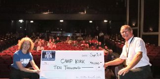 100 Men of Kawartha Lakes donates more than $17,000 to local charities and a new investment fund At its quarterly meeting at the Flato Academy Theatre in Lindsay on September 3, 2026, 100 Men of Kawartha Lakes donated $12,291.59 to Camp Kirk, a non-profit charitable organization offering recreational programs for neurodivergent children and youth. The collective philanthropy group also donated $2,500 to the Community Fund of Fenelon Falls and, in the absence of a third charity that was unable to attend the meeting, donated $2,500 to the new Forever Fund, a permanent investment fund being established by 100 Men of Kawartha Lakes through the Community Foundation of Kawartha Lakes. (Photo: 100 Men of Kawartha Lakes)